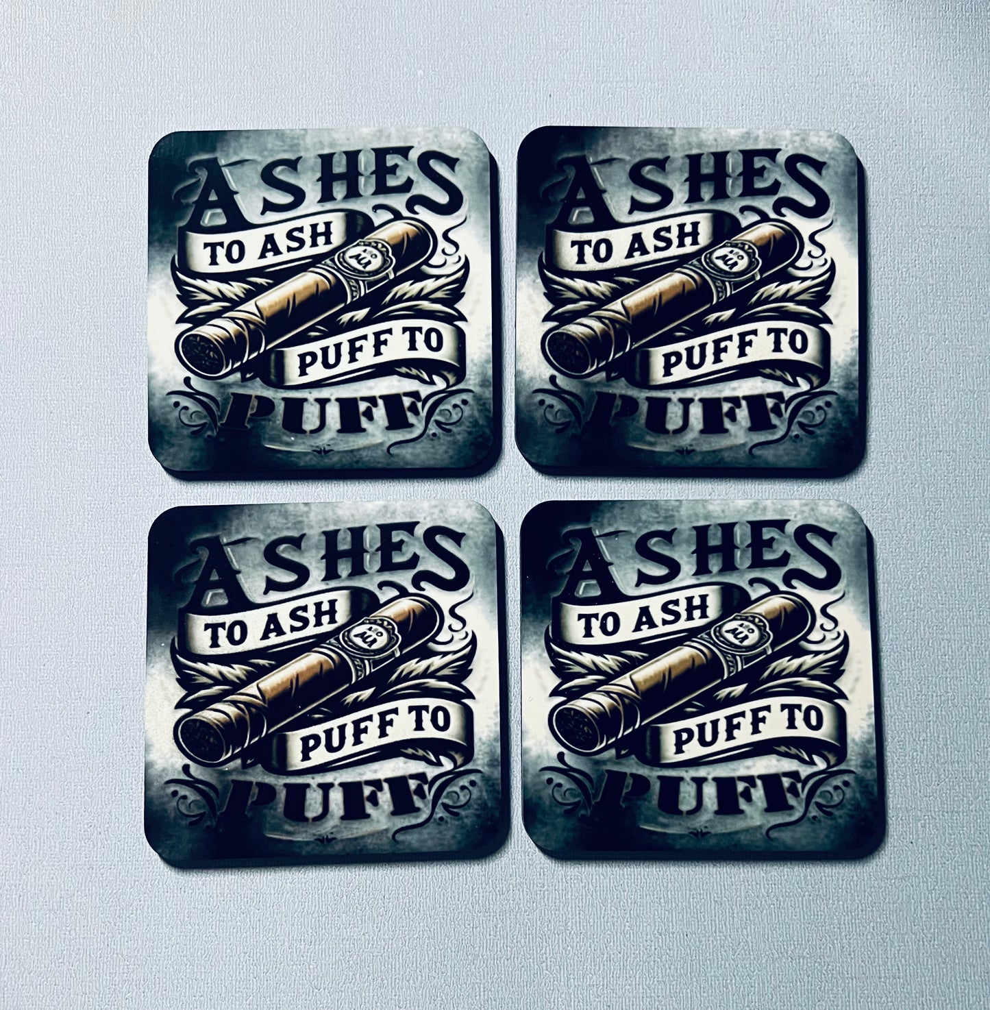4 Square Coasters Cigar Themed - 3.75" x 3.75"