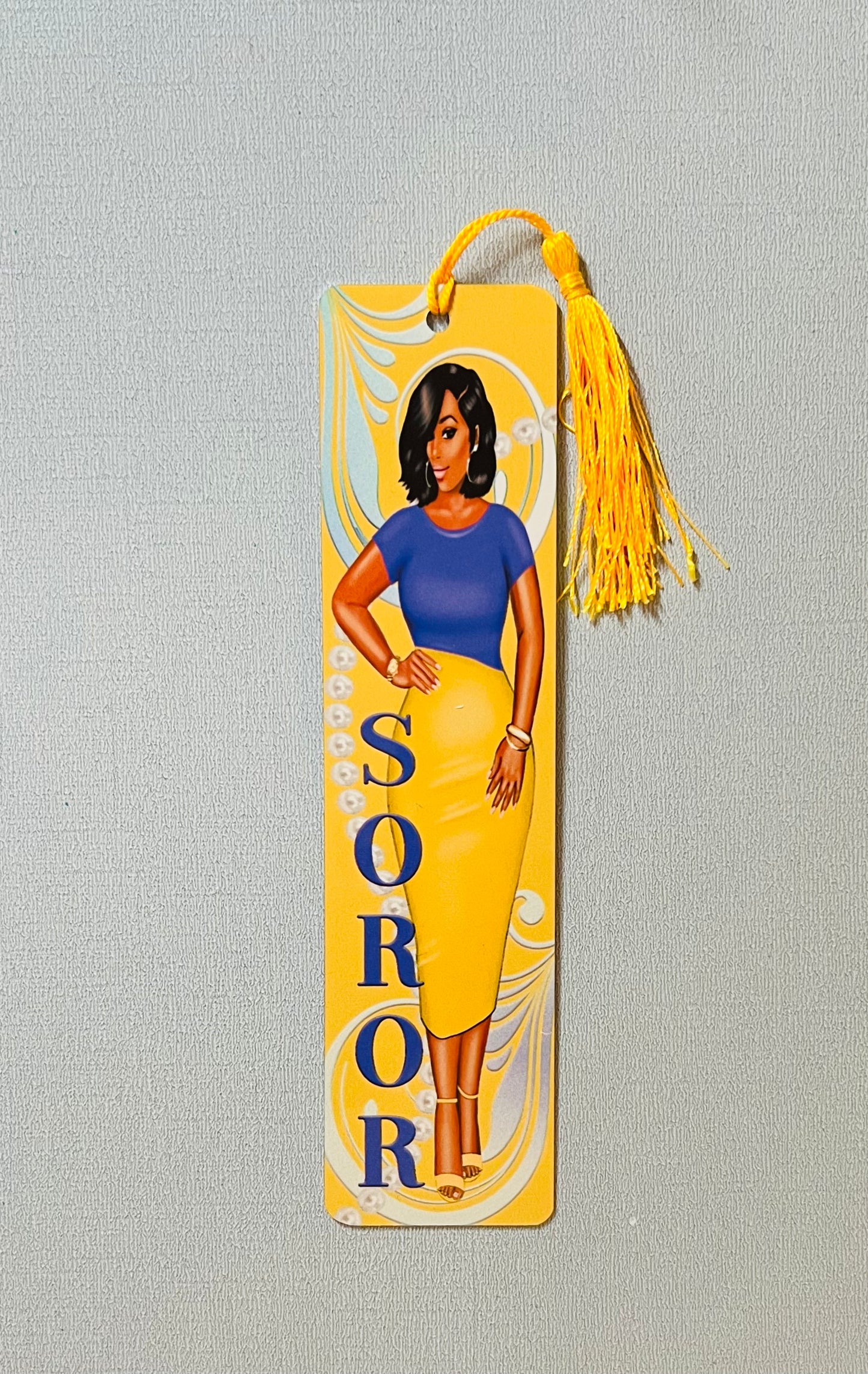 Double-Sided Aluminum Metal Bookmark – 2" x 8" Blue and Yellow Soror