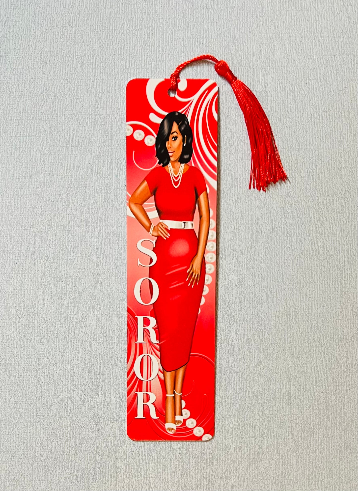 Double-Sided Aluminum Metal Bookmark – 2" x 8" Red and White Soror