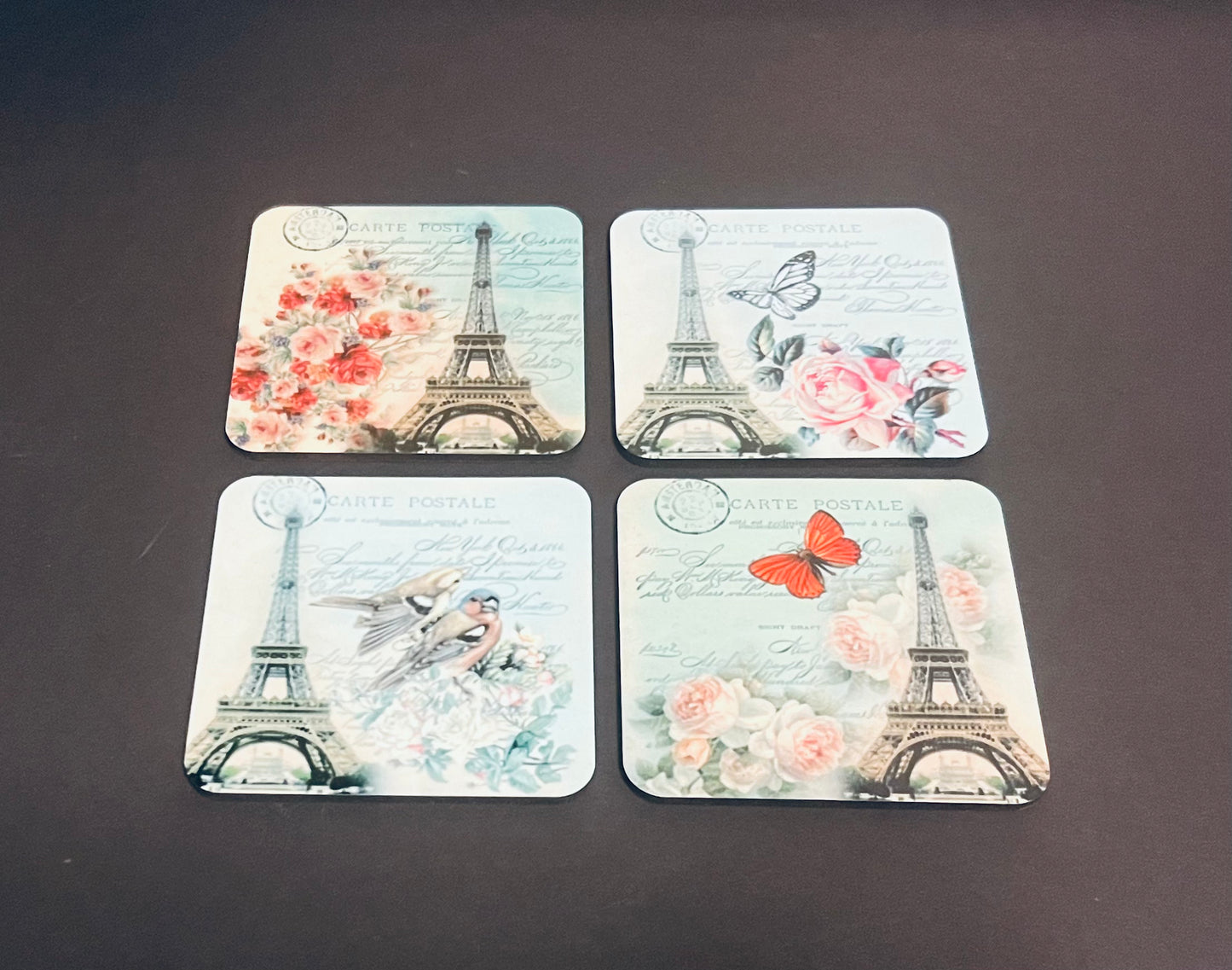4 Square Coasters Paris Themed - 3.75" x 3.75"