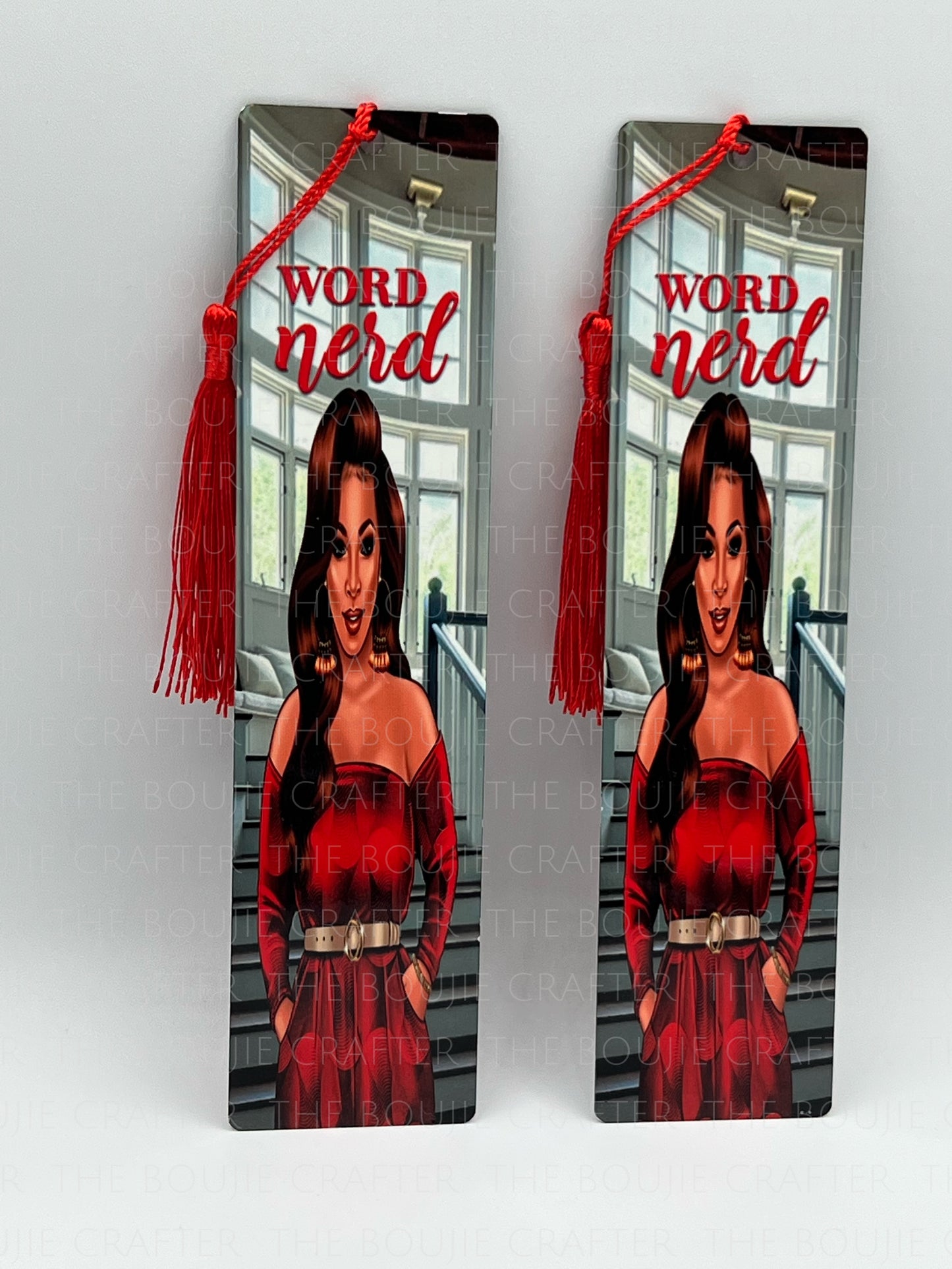 Double-Sided Aluminum Metal Bookmark – 2" x 8" Featuring a Black Woman Word Nerd